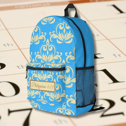 ブラウンメダリオンヴィンテージパターンと聖書聖句 プリントバックパック