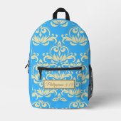 ブラウンメダリオンヴィンテージパターンと聖書聖句 プリントバックパック (正面)