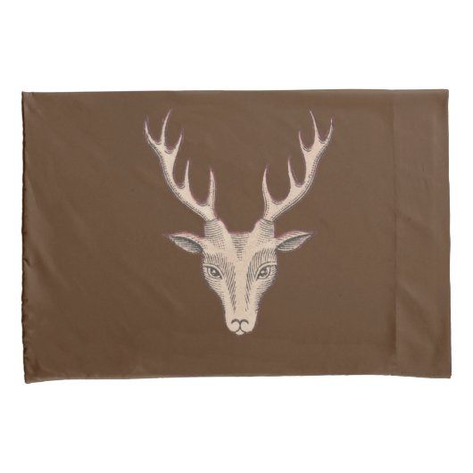 ブラウンメールディアヘッドブラックエッチング顔〔雄ジカの〕枝角 枕カバー (正面右)