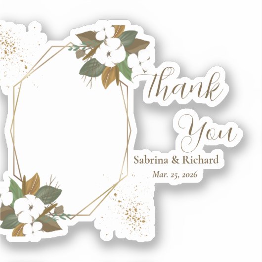 ブラウンモダンとクリームのフローラお願い シール (正面)