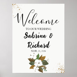 ブラウンモダンとクリームのフローラ歓迎の結婚兆候 ポスター