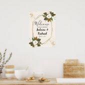 ブラウンモダンとクリームのフローラ歓迎の結婚兆候 ポスター (キッチン)