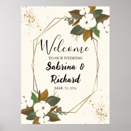 ブラウンモダンとクリームのフローラ歓迎の結婚兆候 ポスター