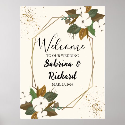 ブラウンモダンとクリームのフローラ歓迎の結婚兆候 ポスター (正面)