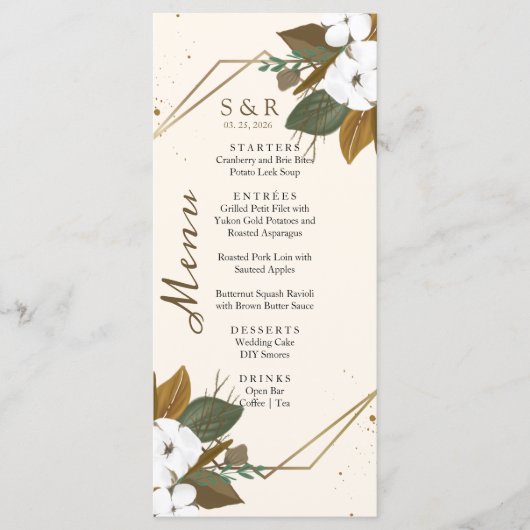 ブラウンモダンとクリームのフローラ結婚の メニュー (正面)