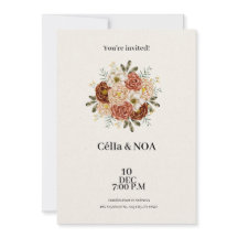 ブラウンモダンとグリーンの結婚式招待状