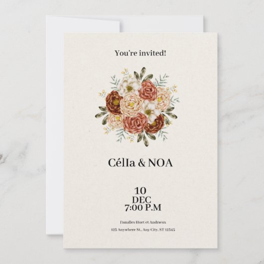 ブラウンモダンとグリーンの結婚式招待状 招待状 (正面)