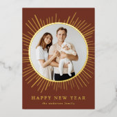 ブラウンモダンと金ゴールドの日が差すこと年明け写真 箔シーズンカード (正面)