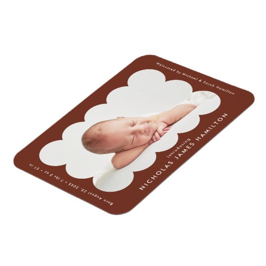 ブラウンモダンの鱗片付きフレーム誕生のお知らせ マグネット (左側)