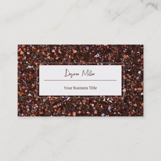 ブラウンモダンエレガント白黒テラゾパターン 名刺 (正面)