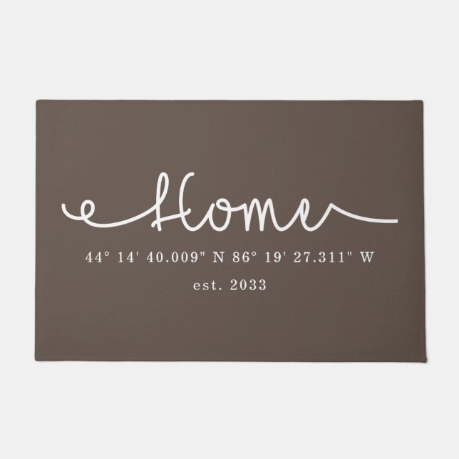 ブラウンモダンカスタムホームGPS座標 ドアマット (正面)