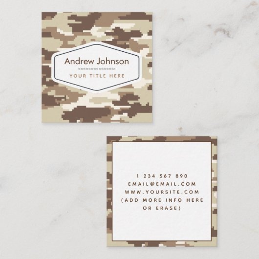 ブラウンモダンカモフラージュ軍隊スタイルパターン スクエア名刺 (正面/裏面)