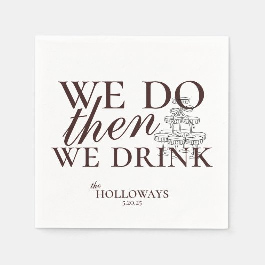 ブラウンモダンクパーソナライズされた・カクテル・ア結婚ワー スタンダードカクテルナプキン (正面)