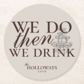 ブラウンモダンクパーソナライズされた・カクテル・ア結婚ワー ラウンドペーパーコースター (正面)