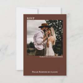 ブラウンモダンシンプルミニマリスト結婚写真 出欠カード