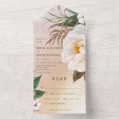 ブラウンモダンディナーのホワイト牡丹フローラ オールインワン招待状 (内側)