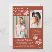 ブラウンモダンバタフライ写真卒業パーティー 招待状 (正面)