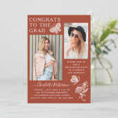 ブラウンモダンバタフライ写真卒業パーティー 招待状 (スタンド正面)