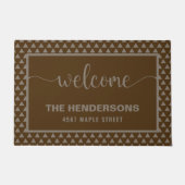 ブラウンモダンパーソナライズされたファミリー名へようこそ ドアマット (正面)