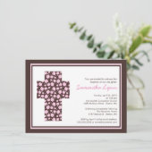 ブラウンモダンピンククロスガールズバプテスマ招待状 招待状 (スタンド正面)