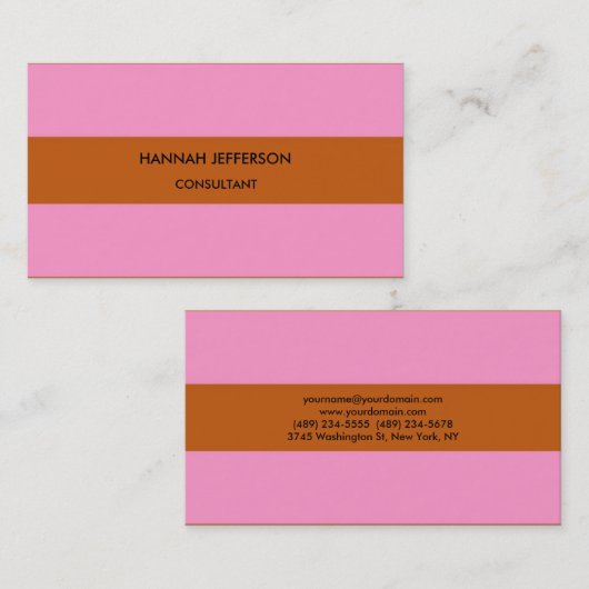 ブラウンモダンピンクミニマリストフェミニンプロフェッショナル 名刺 (正面/裏面)