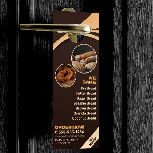 ブラウンモダンベーカリーパン店ベーキングケータリング ドアノブサイン