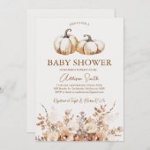 ブラウンモダンベージュフローラカボチャ赤ちゃんシャワー 招待状 (正面/裏面)
