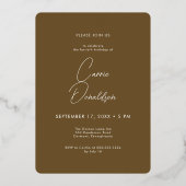 ブラウンモダンミニマルフォト40番目の誕生日 箔招待状 (裏面)