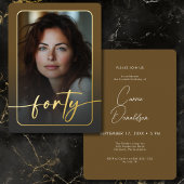 ブラウンモダンミニマルフォト40番目の誕生日 箔招待状