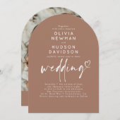 ブラウンモダンミニマ結婚リストの写真アーチ 招待状 (正面/裏面)