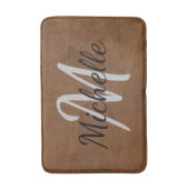 ブラウンモダンレザータイポグラフィ&ネームモノグラム バスマット (正面縦)