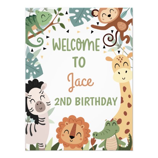 ブラウンモダンワイルドサファリ誕生日ウェルカムサイン フォトプリント (正面)