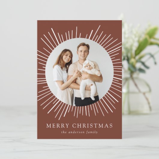 ブラウンモダン日が差すことメリークリスマス2写真 シーズンカード (スタンド正面)