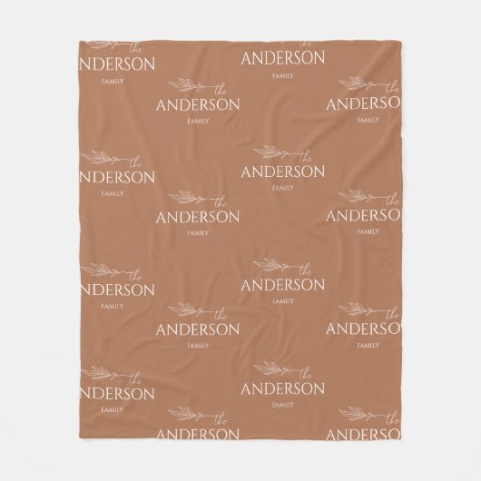 ブラウンモダン自然ファミリー名 フリースブランケット (正面)