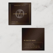 ブラウンモダン金ゴールドカスタムモノグラムプロフェッショナル スクエア名刺 (正面/裏面)