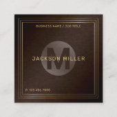 ブラウンモダン金ゴールドカスタムモノグラムプロフェッショナル スクエア名刺 (正面)