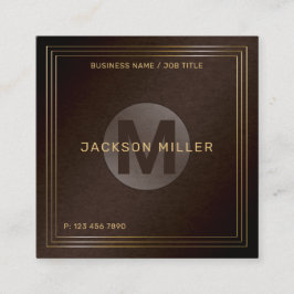 ブラウンモダン金ゴールドカスタムモノグラムプロフェッショナル スクエア名刺