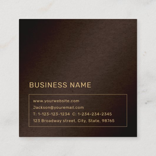 ブラウンモダン金ゴールドカスタムモノグラムプロフェッショナル スクエア名刺 (裏面)