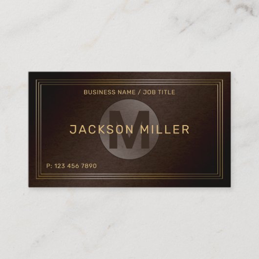 ブラウンモダン金ゴールドカスタムモノグラムプロフェッショナル 名刺 (正面)