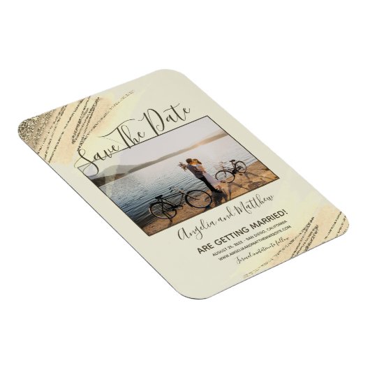 ブラウンモダン金ゴールドグリッター救スパークTh Date Photo マグネット (右側)