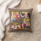 ブラウンモダン4家族フォトコラージモノグラム クッション (ブランケット)