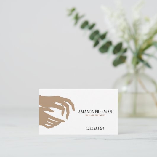 ブラウンモダン&ホワイトマッサージセラピストハンズ 名刺 (スタンド正面)
