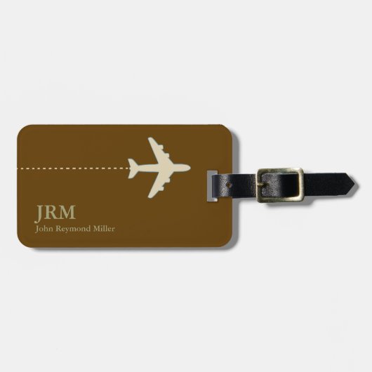 ブラウンモノグラムの飛行機旅行者 ラゲッジタグ (正面横)
