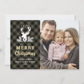 ブラウンモノグラムプレイドカントリークリスマスフォトカード シーズンカード (正面)