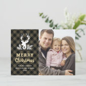 ブラウンモノグラムプレイドカントリークリスマスフォトカード シーズンカード (スタンド正面)