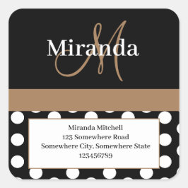 ブラウンモノグラムホワイト水玉模様差出人住所 スクエアシール