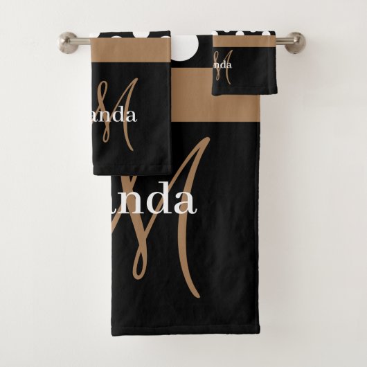 ブラウンモノグラム白黒水玉模様 バスタオルセット (インサイチュ)