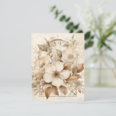 ブラウンモノトーンとホワイトローズ ゴールドフレーム 出欠カード (スタンド正面)