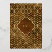 ブラウンモロッコアーチムスリム結婚ズの金箔 箔招待状 (裏面)