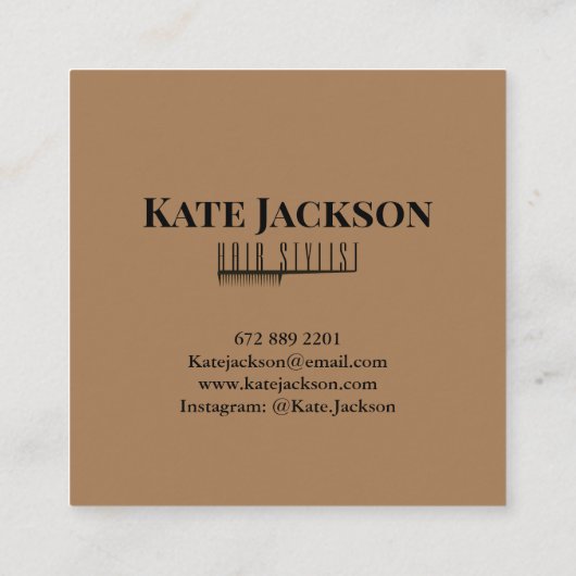 ブラウンユニークとブラックの美しいサロン スクエア名刺 (裏面)
